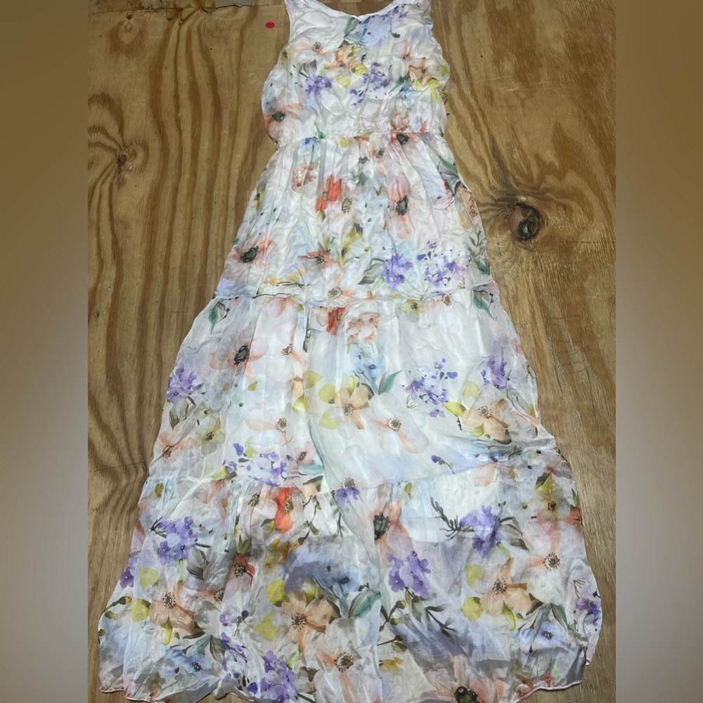 Lara G. Guidotti silk maxi dress floral multi color sleeveless Large @A9
